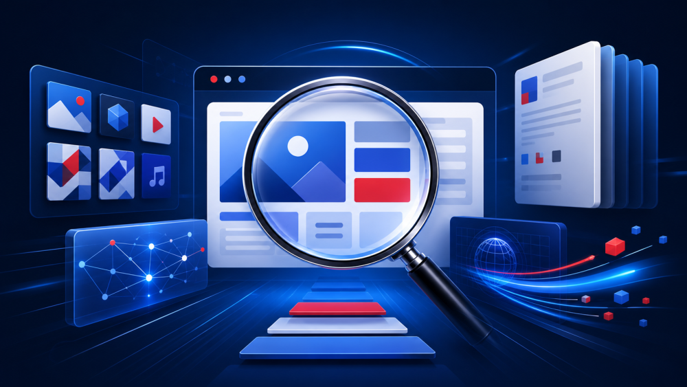 A magnifying glass examining a refreshed digital interface, representing new BSVSearch features and improvements.