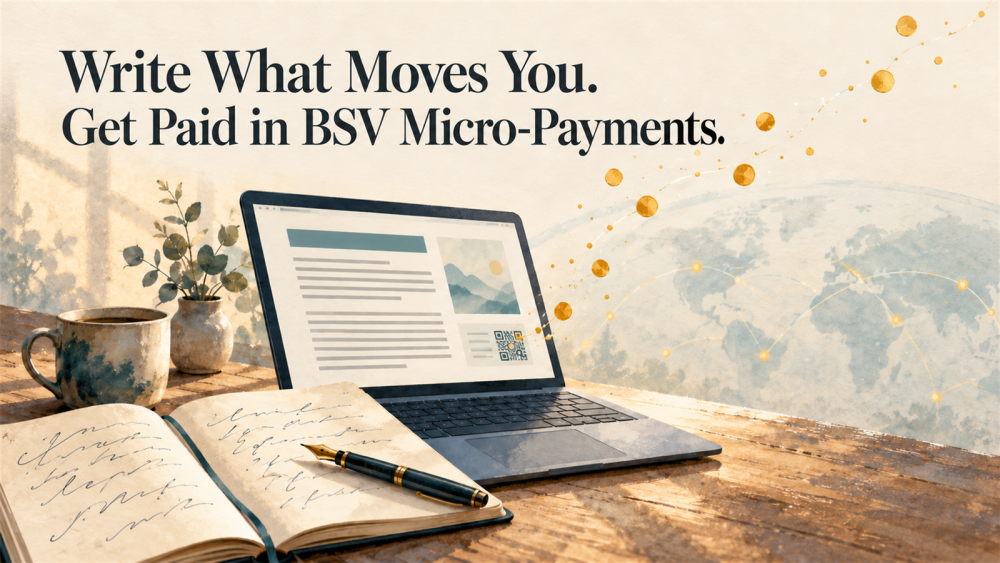 Write What Moves You. Get Paid in BSV Micro-Payments. Cover image.